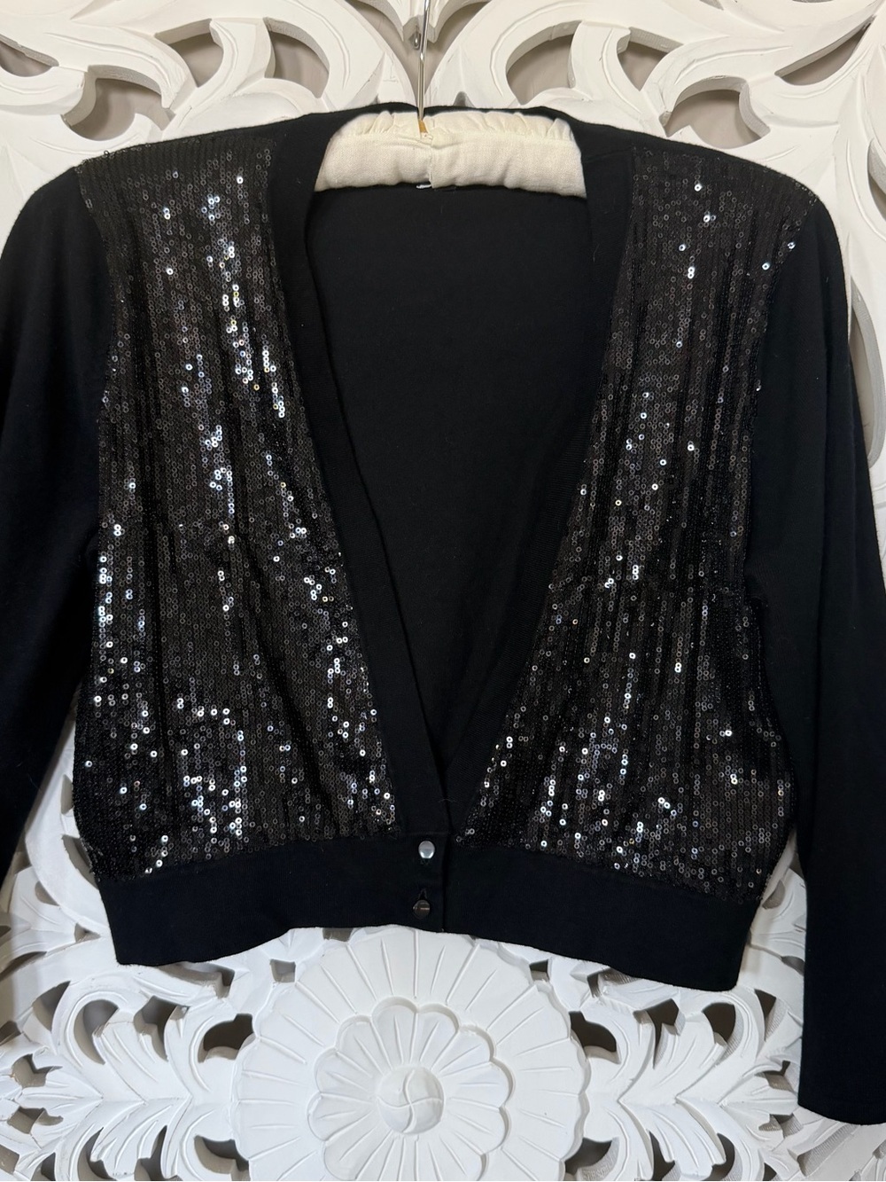 Spense Glam Black Sequin Cardigan Sz L